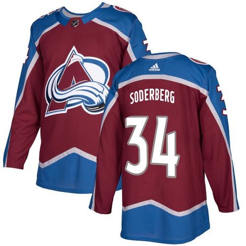 Adidas Avalanche #34 Carl Soderberg Burgundy Home Authentic Stitched NHL Jersey